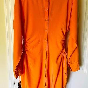 Orange long sleeve shirt dress